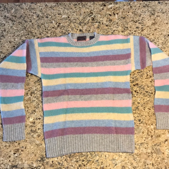 🆕 Pure Shetland Wool Sweater | Juniors Large | Multicolor Pastels - Picture 1 of 3